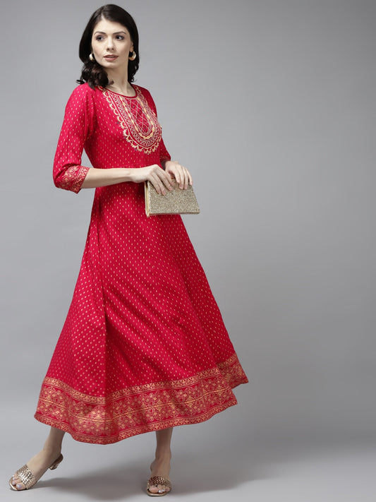 Pink Printed Gota Patti Dress-Yufta Store-5802DRSPKS