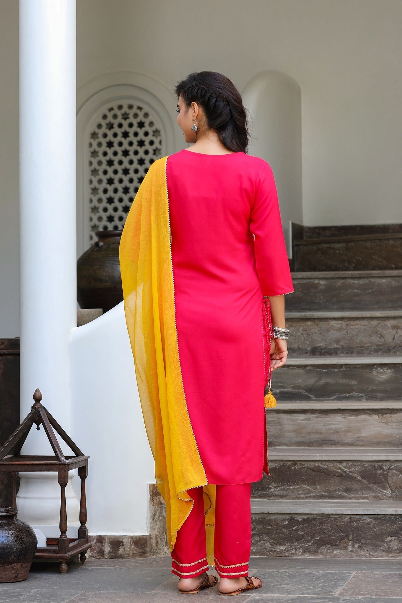 Pink & Yellow Dupatta Set-Yufta Store-2201SKDPKS