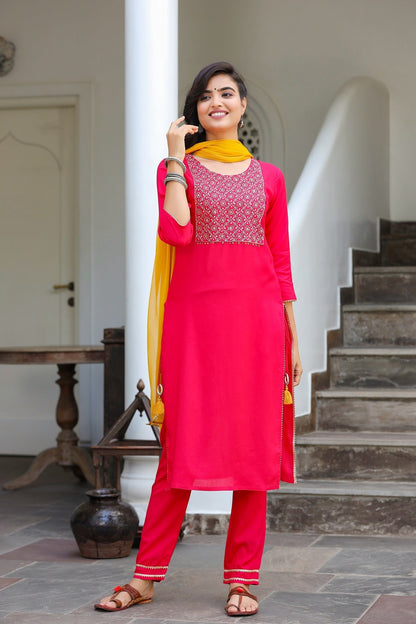 Pink & Yellow Dupatta Set-Yufta Store-2201SKDPKS