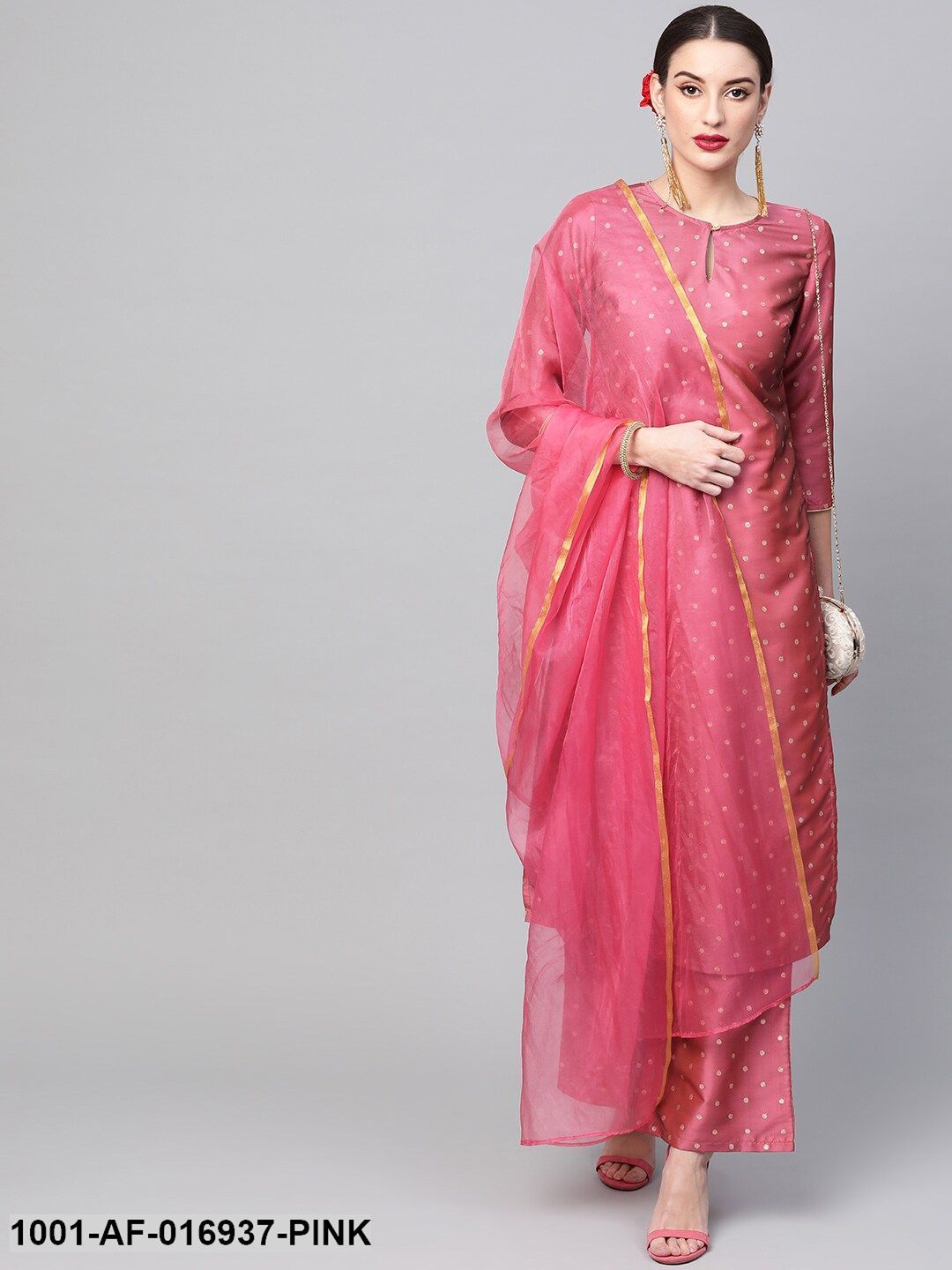 Pink self designed kurta set with dupatta Orchids Boutique