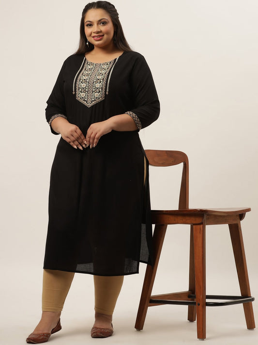 Plus Size Black Ethnic Kurta-Yufta Store-7875KURPBK3XL