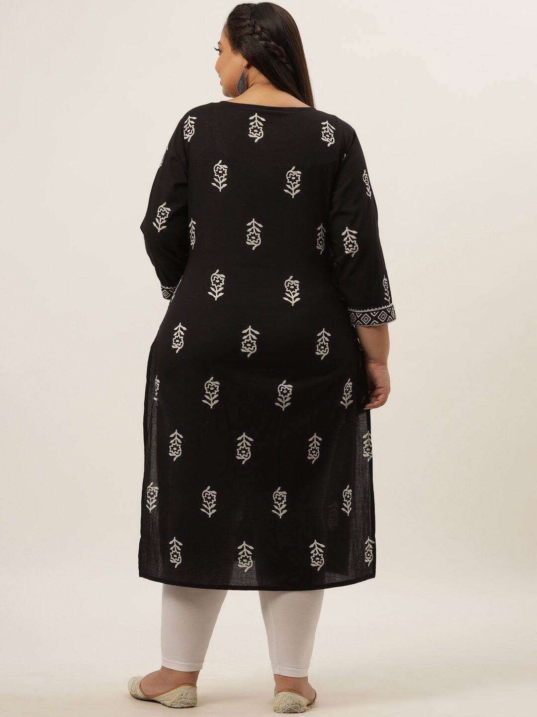 Plus Size Black Ethnic Motifs Printed Kurta-Yufta Store-9398KURPBK3XL