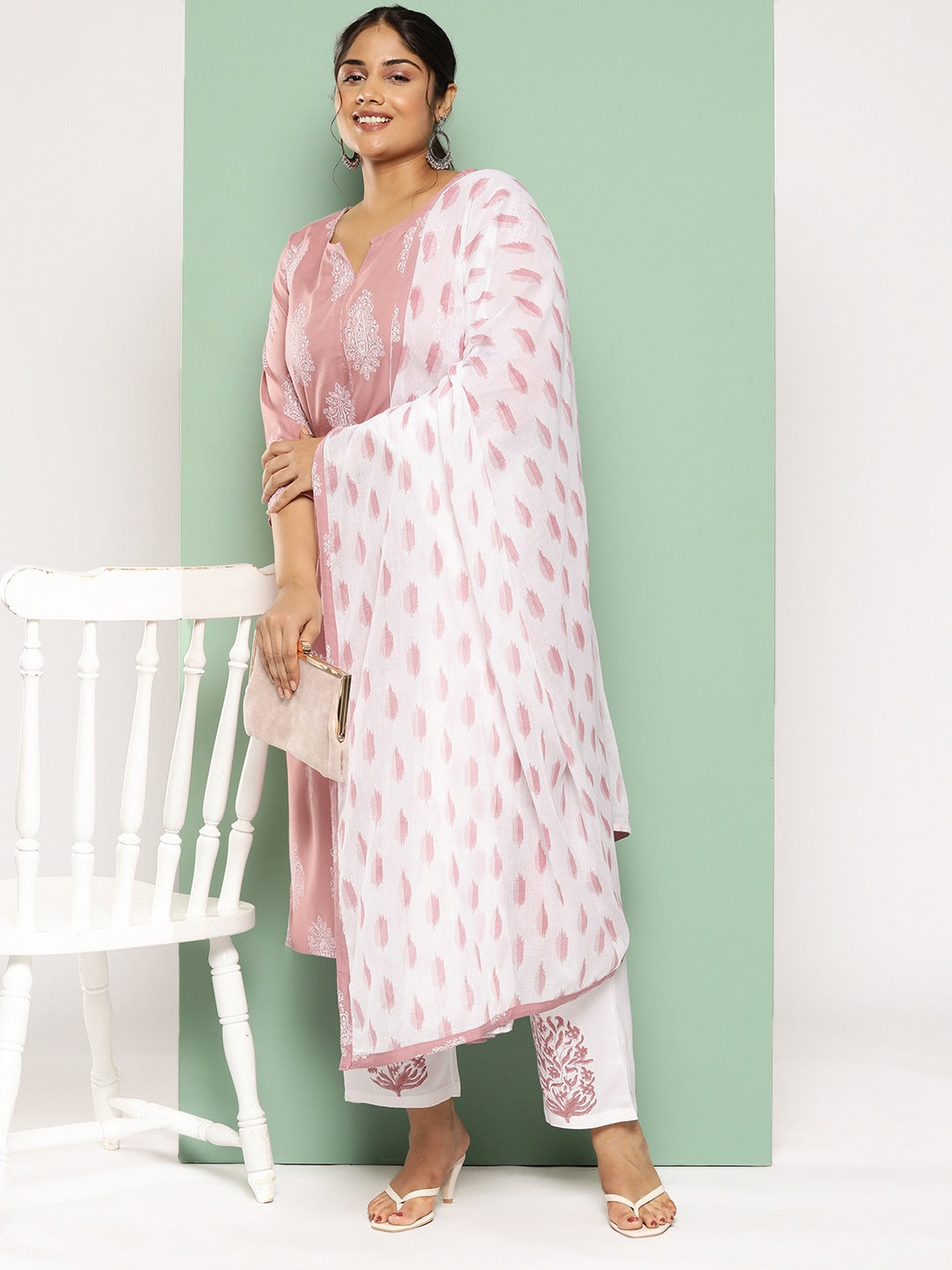 Plus Size Ethnic Motifs Printed Regular Kurta with Trousers & With Dupatta-Yufta Store-7298PSKDPR3XL