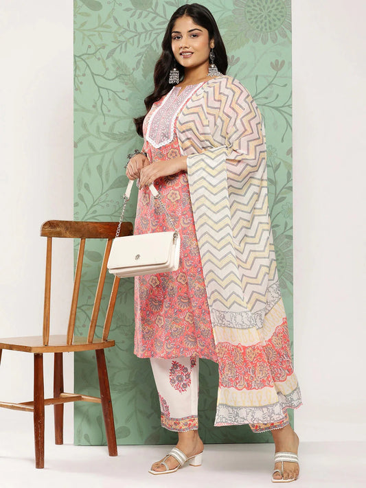 Plus Size Gotta Patti Cotton Kurta Dupatta Set-Yufta Store-3902PSKDPC3XL