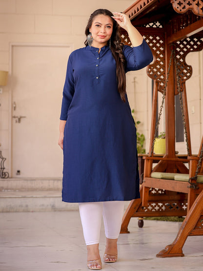 Plus Size Mandarin Collar Kurta-Yufta Store-1281PKURBL3XL