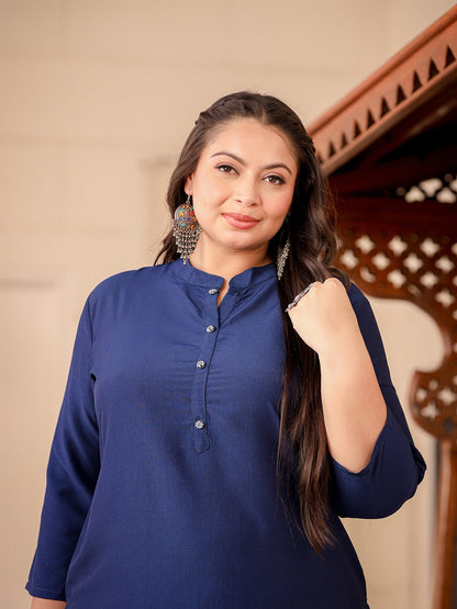 Plus Size Mandarin Collar Kurta-Yufta Store-1281PKURBL3XL