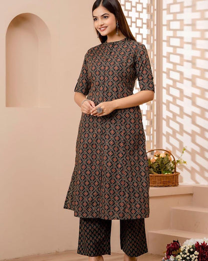 Premium Ajrakh Fine Cotton Kurti Set Orchids Boutique