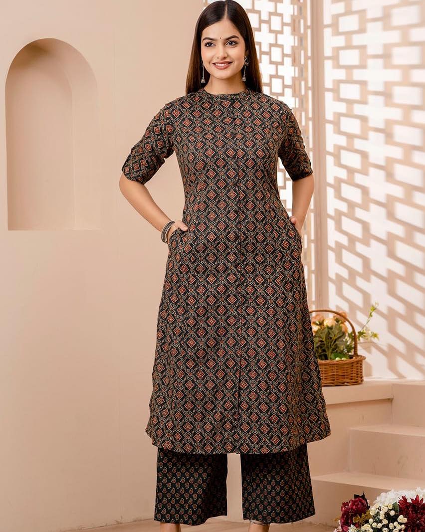 Premium Ajrakh Fine Cotton Kurti Set Orchids Boutique