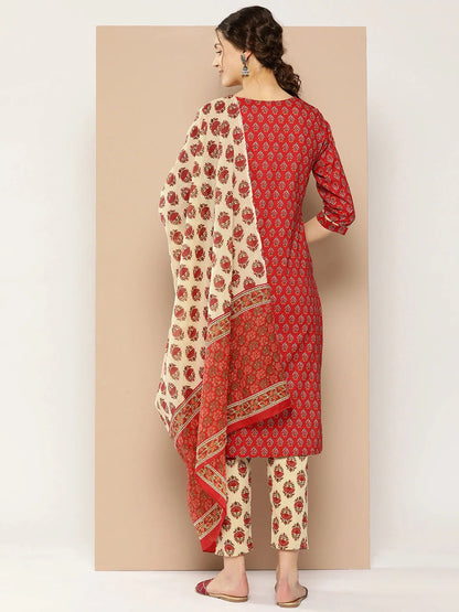 Printed Cotton Kurta Dupatta Set-Yufta Store-1179SKDRDM