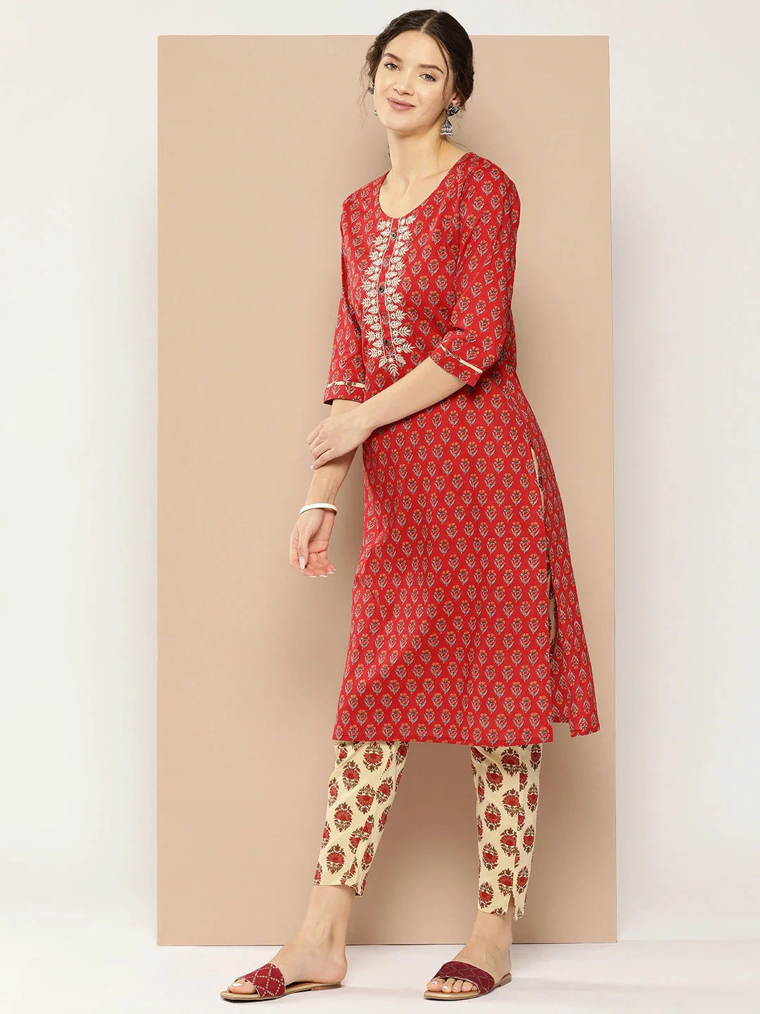 Printed Cotton Kurta Dupatta Set-Yufta Store-1179SKDRDM