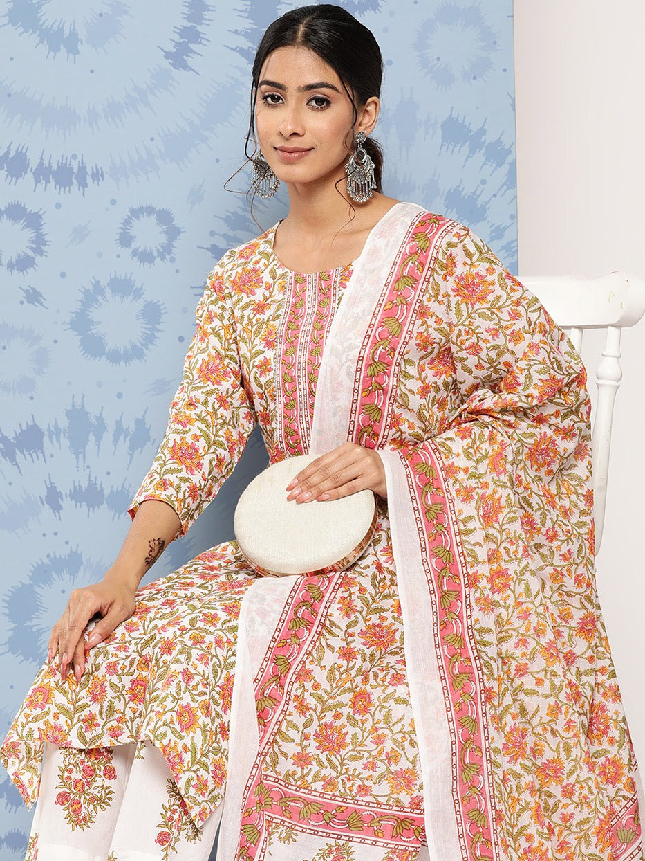 Printed Cotton Kurta Dupatta Set-Yufta Store-1184SKDWHS