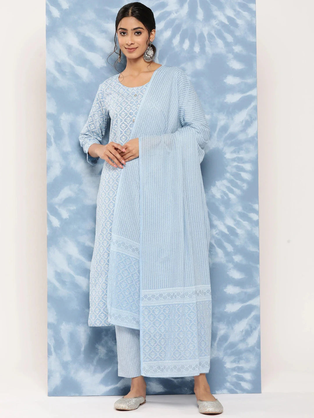 Printed Cotton Kurta Dupatta Set-Yufta Store-1239SKDSBS