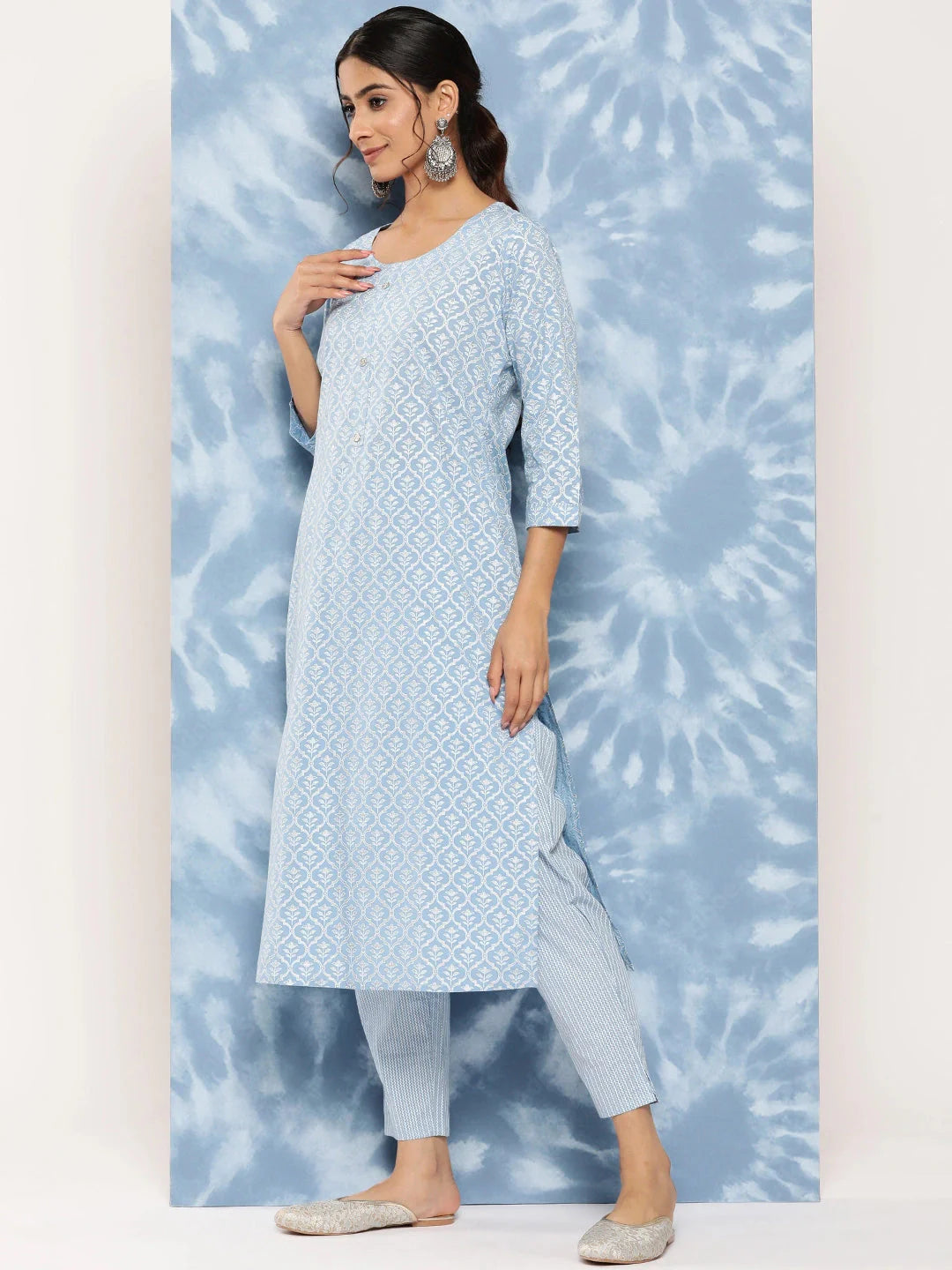 Printed Cotton Kurta Dupatta Set-Yufta Store-1239SKDSBS