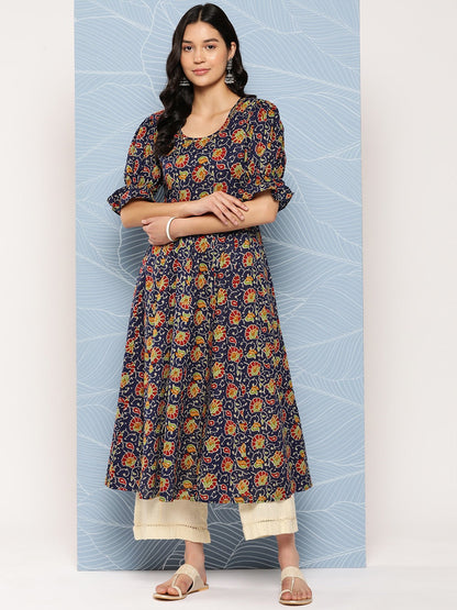 Puff Sleeves Pure Cotton Anarkali Kurta-Yufta Store-1149KURBLS