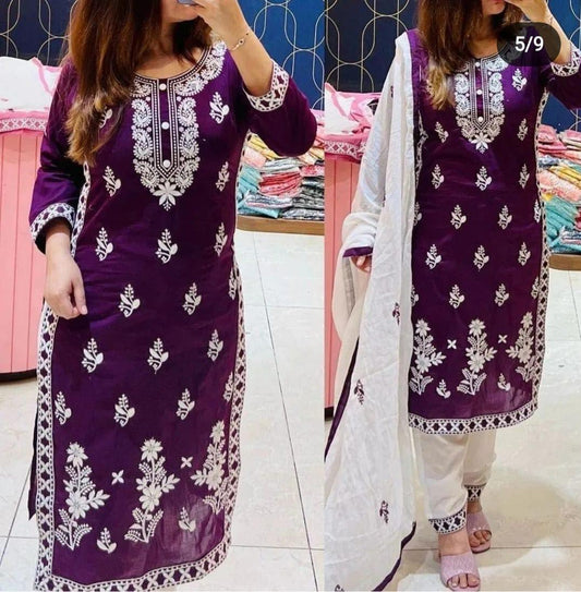 Purple Cotton Embroidery Suit Orchids Boutique