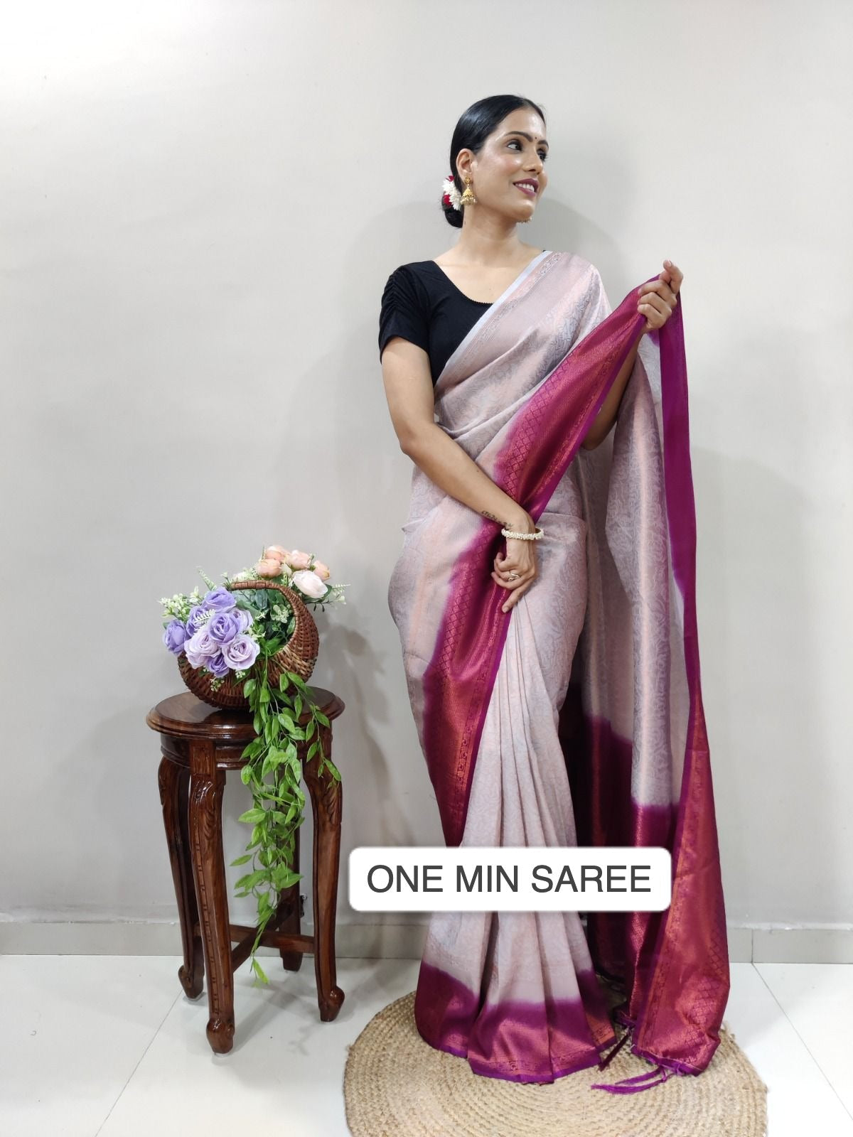 Purple Kubera Pattu One Min Saree Ready to Wear Saree Orchids Boutique