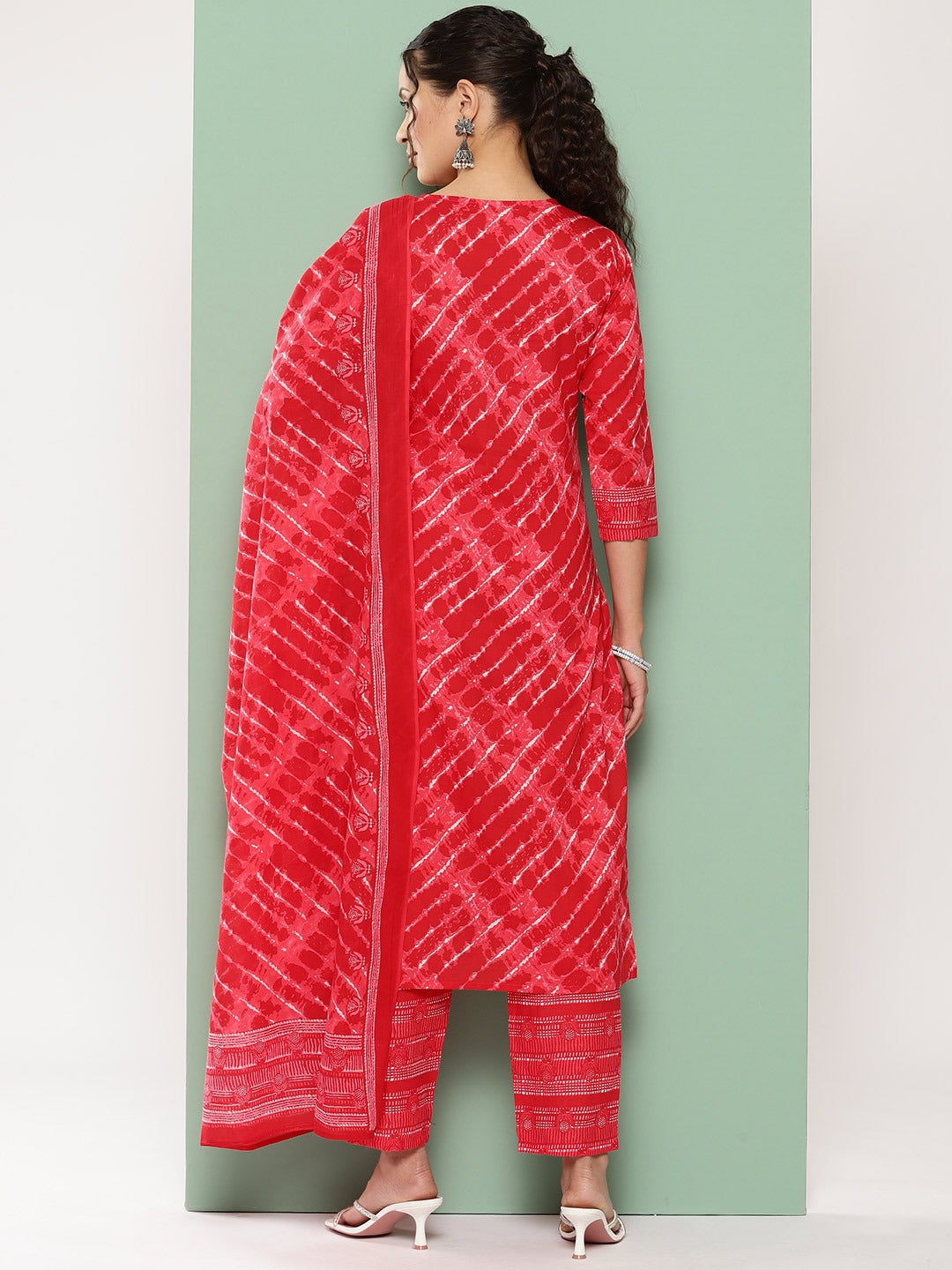 Red Leheriya Printed Dupatta Set-Yufta Store-9456SKDRDS