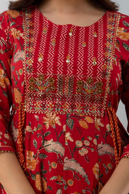 Red Premium Cotton Anarkali Suit Orchids Boutique