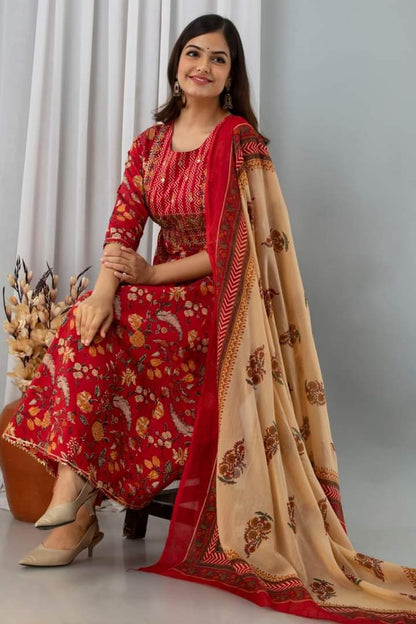 Red Premium Cotton Anarkali Suit Orchids Boutique