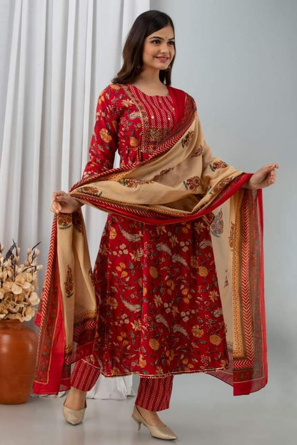 Red Premium Cotton Anarkali Suit Orchids Boutique