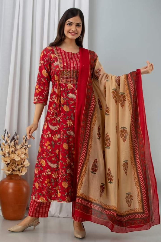 Red Premium Cotton Anarkali Suit Orchids Boutique