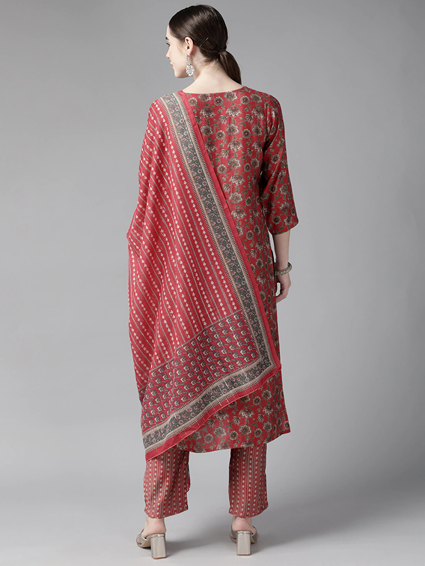 Red Printed Dupatta Set-Yufta Store-9976SKDRDS