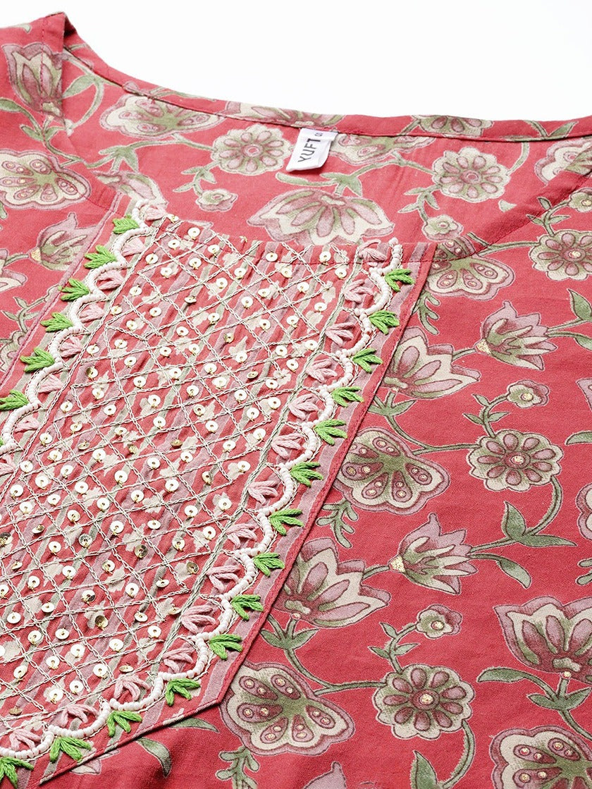 Red Printed Dupatta Set-Yufta Store-9976SKDRDS