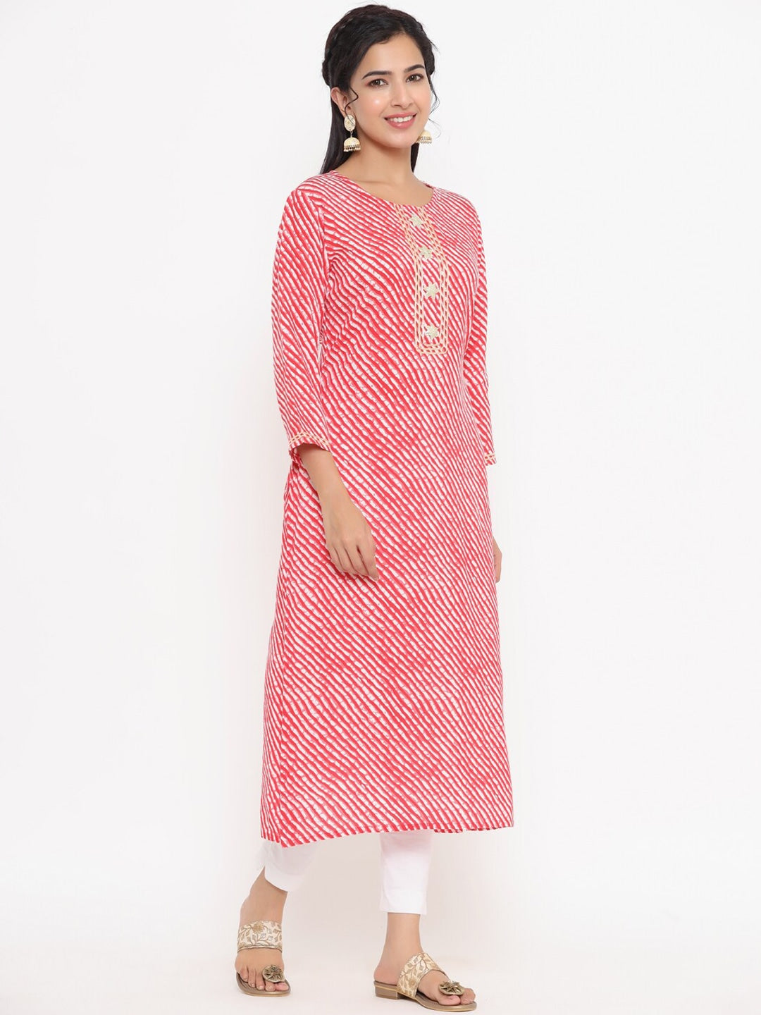 Red Printed Kurta-Yufta Store-9763KURRDS