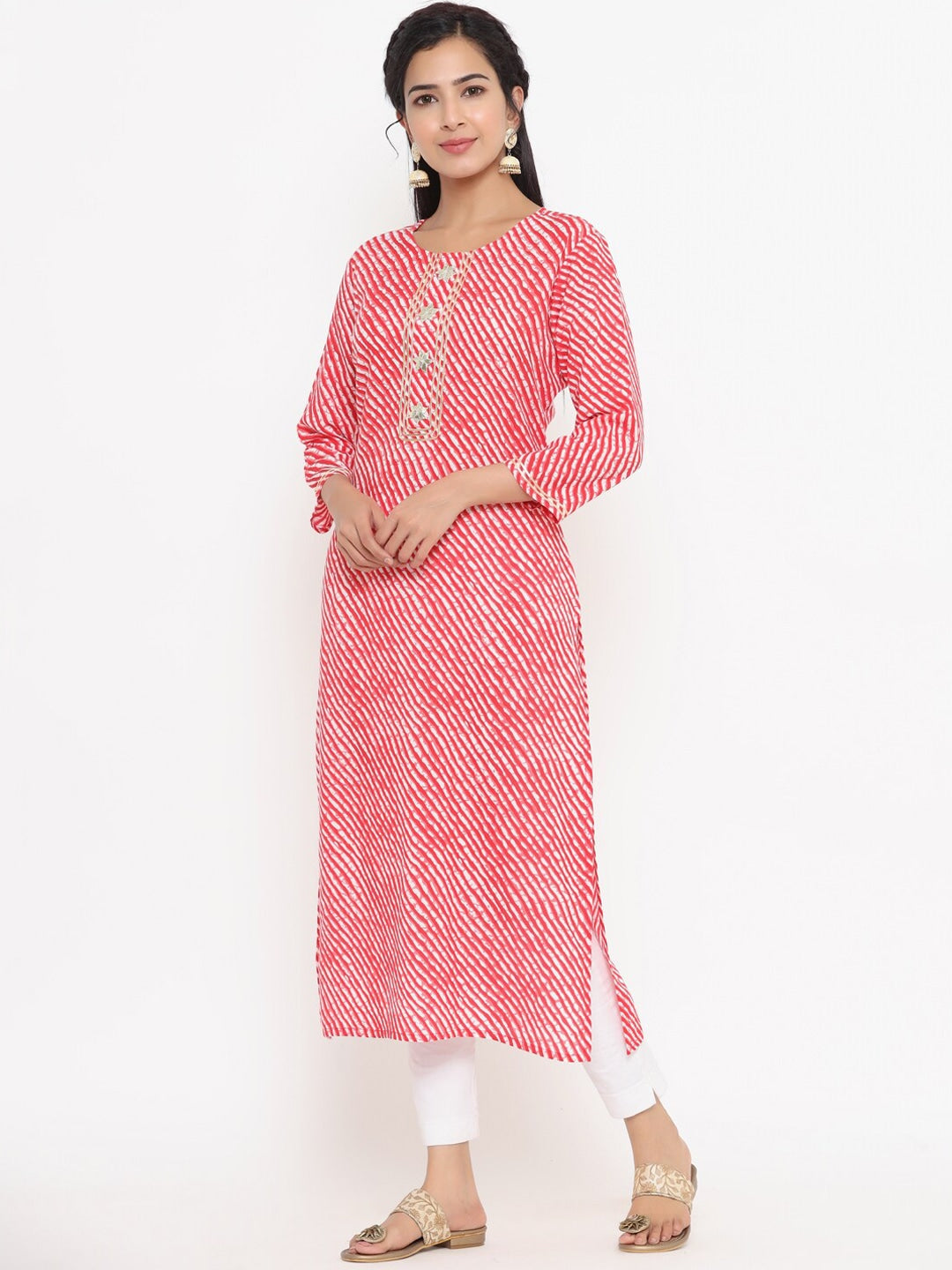 Red Printed Kurta-Yufta Store-9763KURRDS