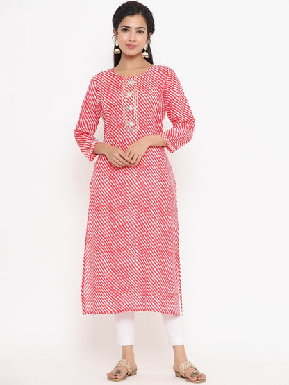 Red Printed Kurta-Yufta Store-9763KURRDS