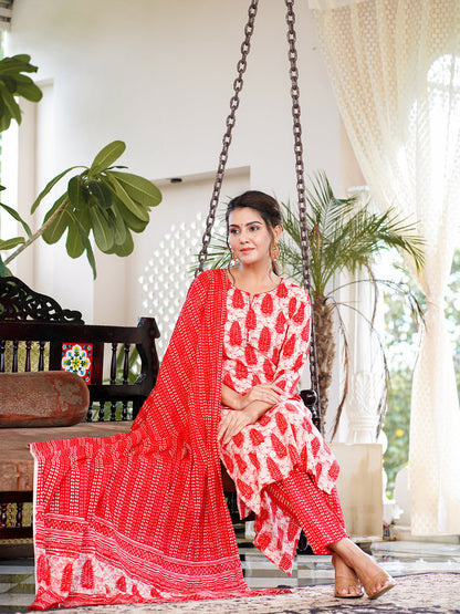 Red Pure cotton Straight Kurta Trouser And Suit Sets Set-Yufta Store-1640SKDRDS