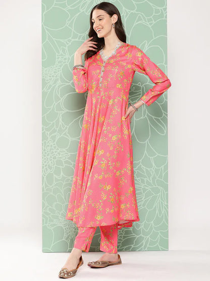 Pink Moss Digital Floral Printed Kurta with Pant and Dupatta