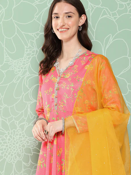 Pink Moss Digital Floral Printed Kurta with Pant and Dupatta