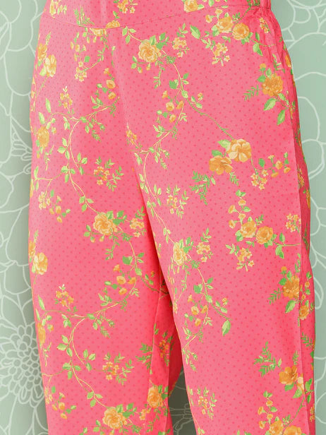 Pink Moss Digital Floral Printed Kurta with Pant and Dupatta