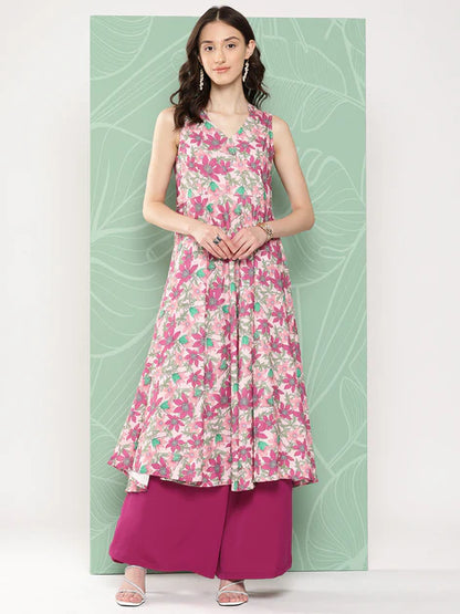 Multicolor Moss Digital Floral Printed Kurta with Palazzo