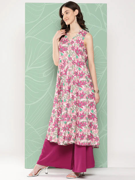 Multicolor Moss Digital Floral Printed Kurta with Palazzo