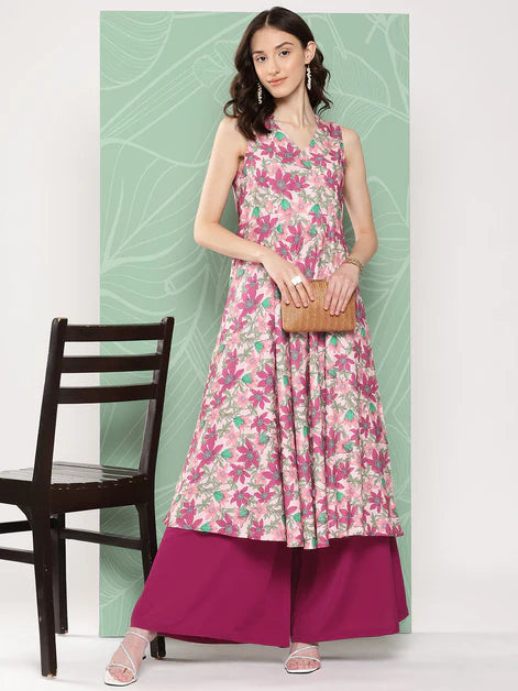 Multicolor Moss Digital Floral Printed Kurta with Palazzo