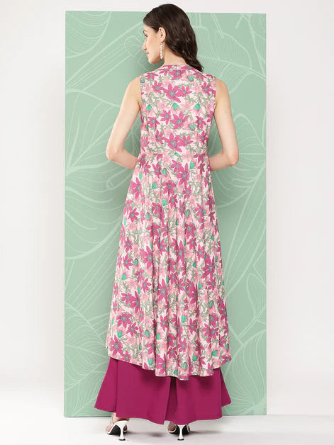 Multicolor Moss Digital Floral Printed Kurta with Palazzo