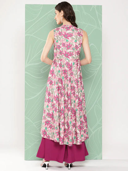 Multicolor Moss Digital Floral Printed Kurta with Palazzo