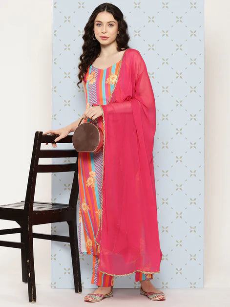 Pink Moss Digital Printed Kurta with Pant and Dupatta