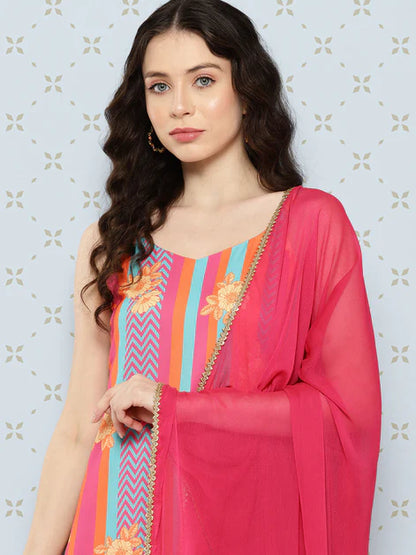 Pink Moss Digital Printed Kurta with Pant and Dupatta