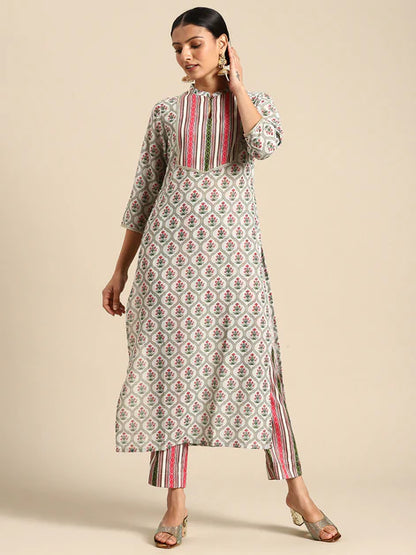 Multicolor Moss Digital Floral Printed Kurta with Pant