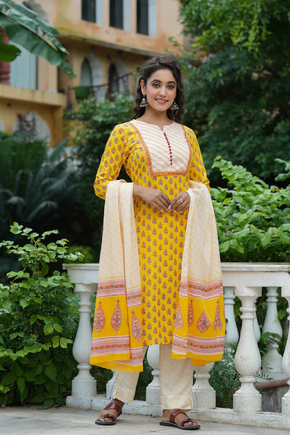 Yellow Rayon Blend Straight Suit Set