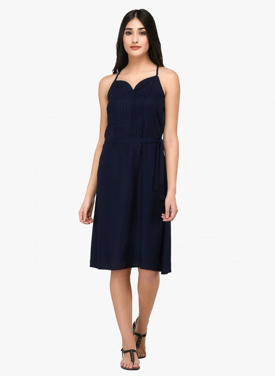 Braided strap pleat yoke dress