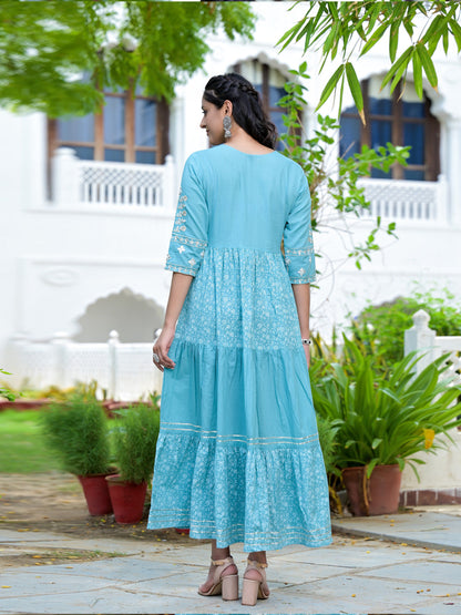 Sage Blue Cotton Dress-Yufta Store-2198DRSSBM