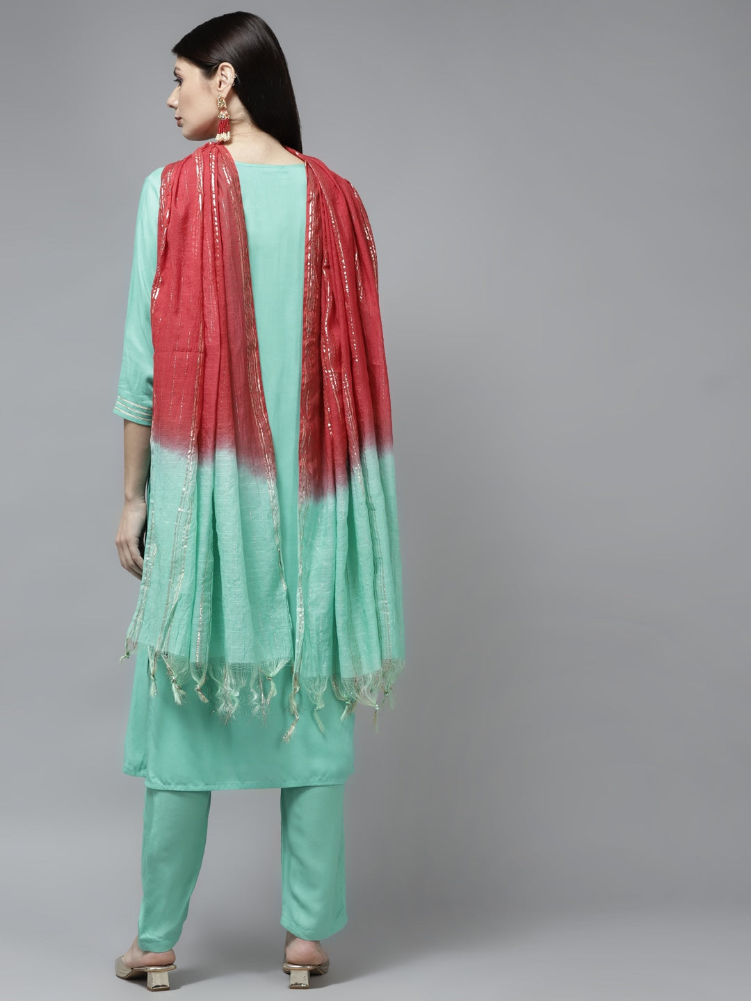 Sea Green Ethnic Motifs Gotta Patti Dupatta Set-Yufta Store-9704SKDSGS