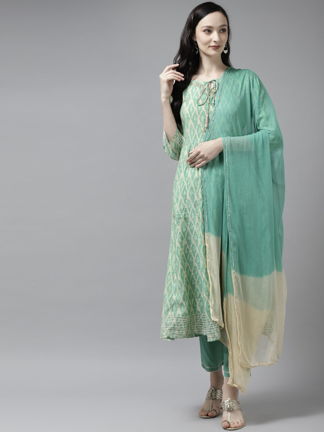 Sea Green Thread Work Dupatta Set-Yufta Store-5608SKDSGM