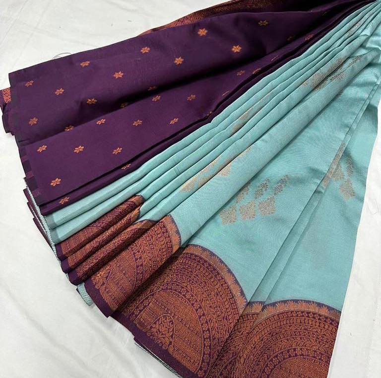 Semi Soft Silk Saree With Copper Zari Butta Orchids Boutique