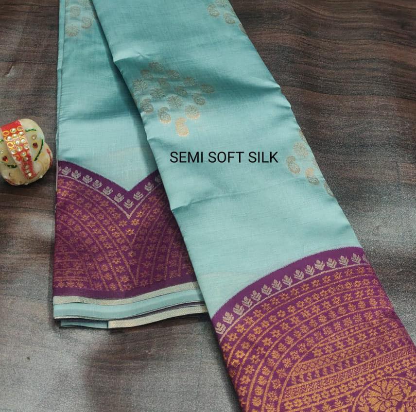 Semi Soft Silk Saree With Copper Zari Butta Orchids Boutique