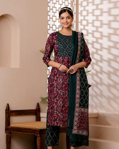 Suvasa Pattern Kurti Pant Dupatta set Orchids Boutique